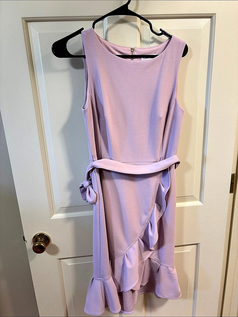 Calvin Klein Sleeveless Belted Ruffle Hem Midi Dress Pink Size 4